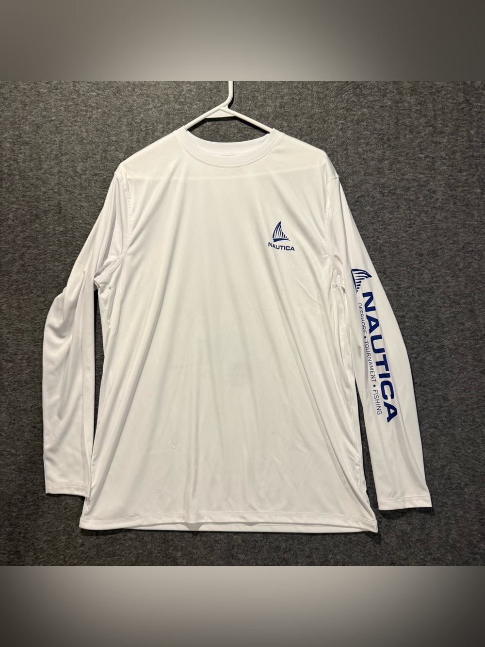 Nautica OTF Long Sleeve Fishing Shirt Mens M White Performance Logo Sleeve Light